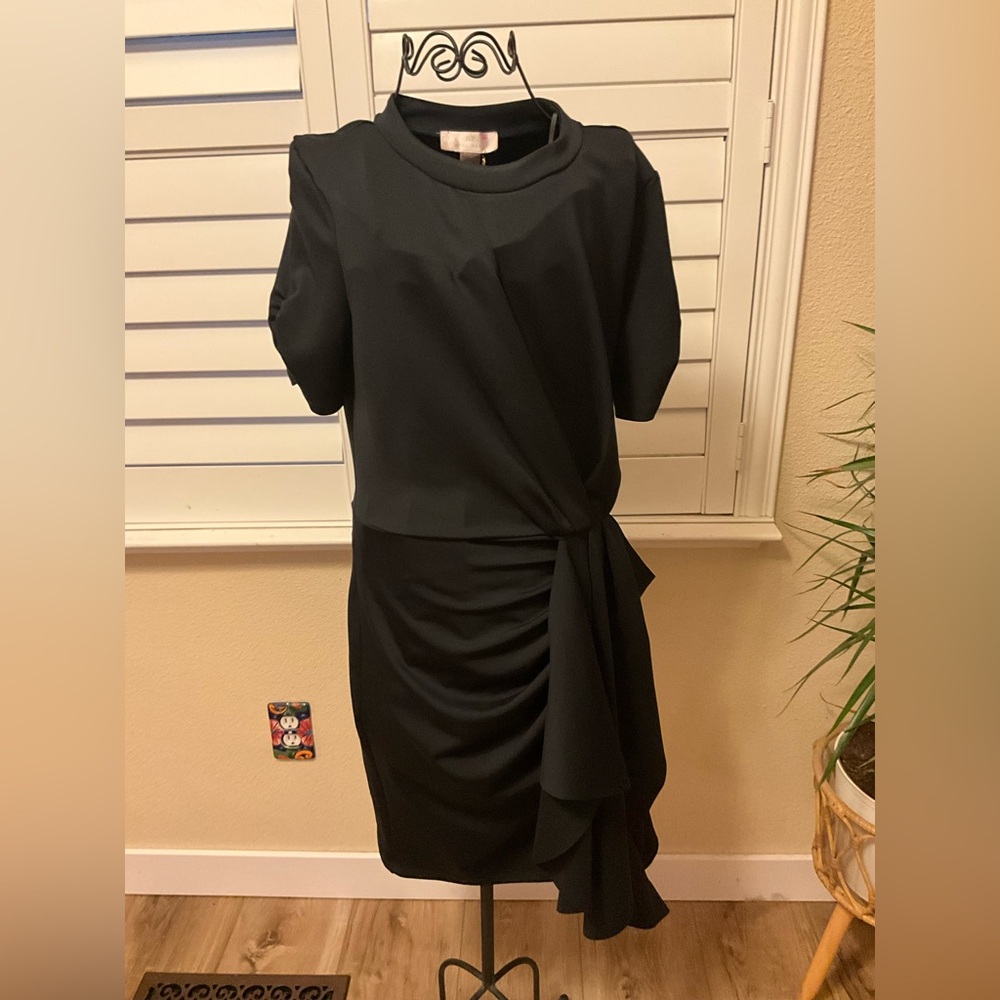 Rachel Parcell Black Midi Dress with Side Ruffle